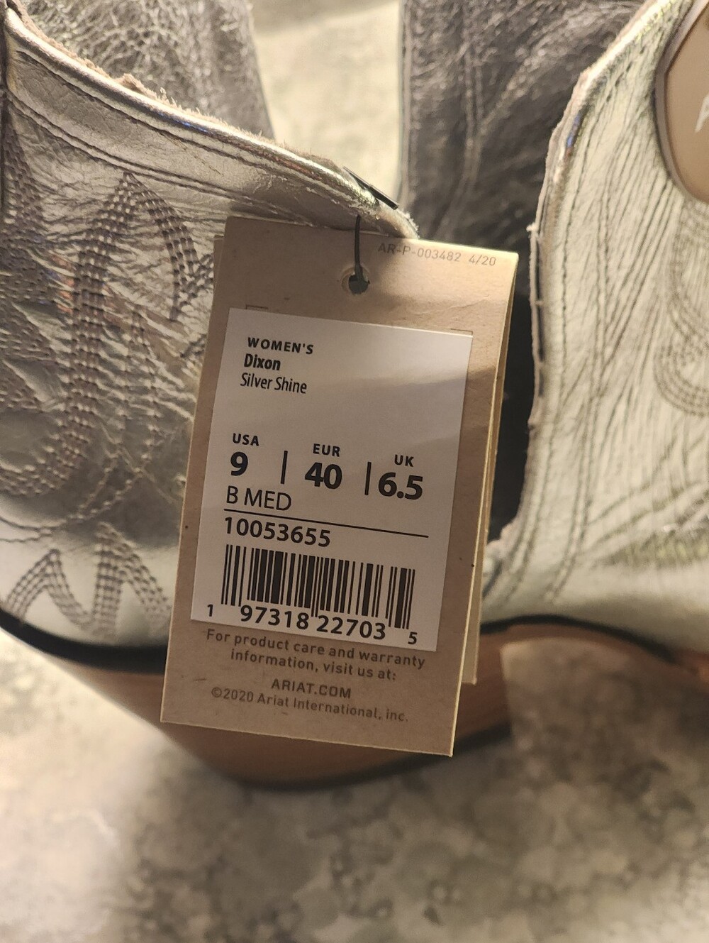 Ariat" Size 9M"  Women's Dixon Western Booties - Snip Toe" Silver" Brand NWT" - Picture 9 of 9